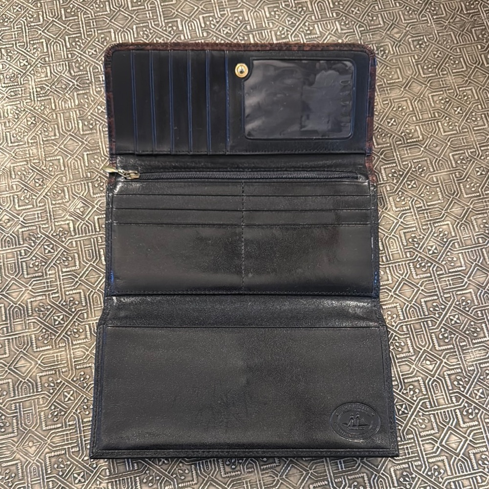 Brahmin Crocodile Embossed Brown and Black Wallet - Picture 3 of 9